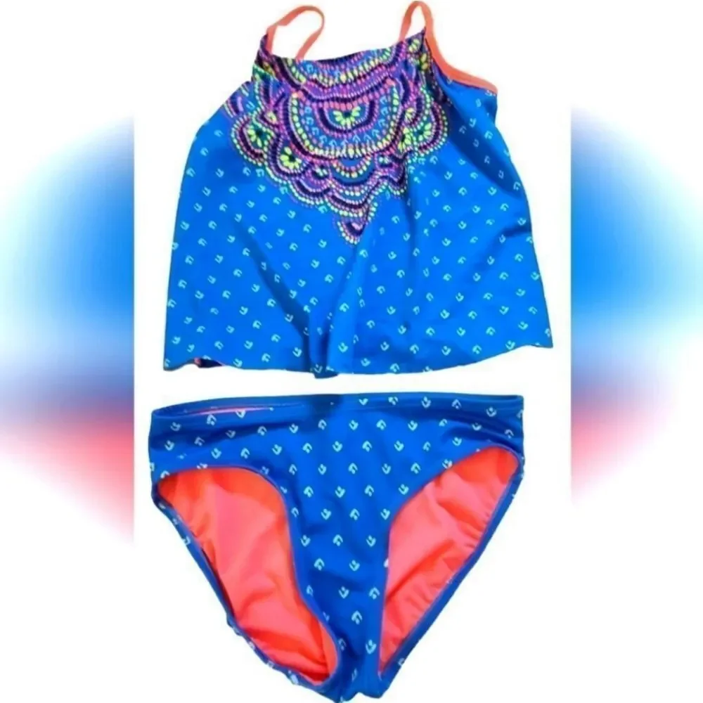 Justice Tankini 2-Pc Swimsuit Mandela Flower Print Girls‎ sz 10